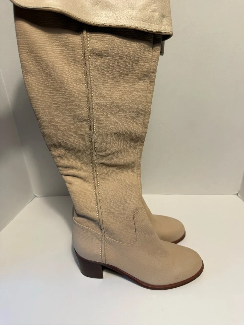 Sam Edelman over the knee bone leather upper wood heel boots ladies 9